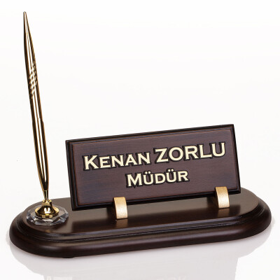 Ahşap Masa İsimliği Yeni İş Yeri Hediyesi Oval Ofis Masa İsimlik - 1