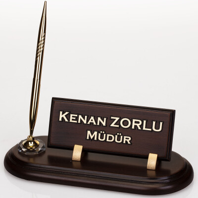 Ahşap Masa İsimliği Yeni İş Yeri Hediyesi Oval Ofis Masa İsimlik - 2