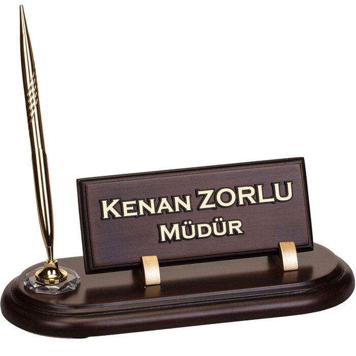 Ahşap Masa İsimliği Yeni İş Yeri Hediyesi Oval Ofis Masa İsimlik - 1