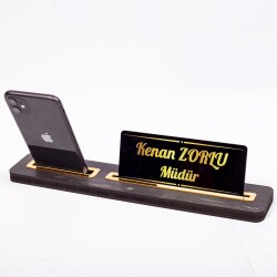 Ahşap Ofis Masa İsimliği Kartvizitlik Telefonluk Hediye İsimlik - 2