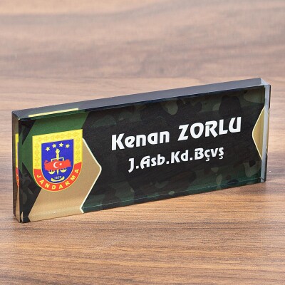 Askere Özel Kristal Masa İsimliği Jandarma Logolu Hediye İsimlik - 1