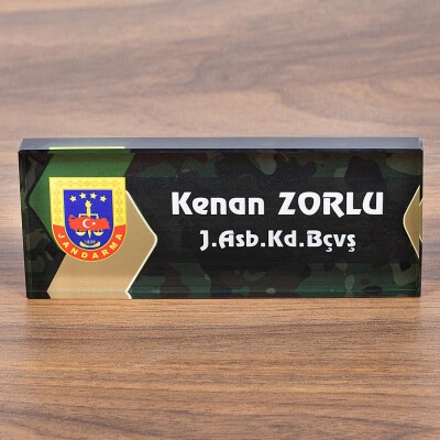 Askere Özel Kristal Masa İsimliği Jandarma Logolu Hediye İsimlik - 2