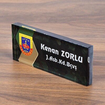Askere Özel Kristal Masa İsimliği Jandarma Logolu Hediye İsimlik - 3