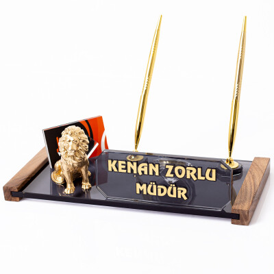 Aslan Biblolu Kristal Masaüstü İsimlik Ofis Masa İsimliği Hediye - 1