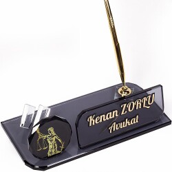 Avukata Hediye Kristal İsimlik Themis Adalet Logolu Masa İsimliği - 1