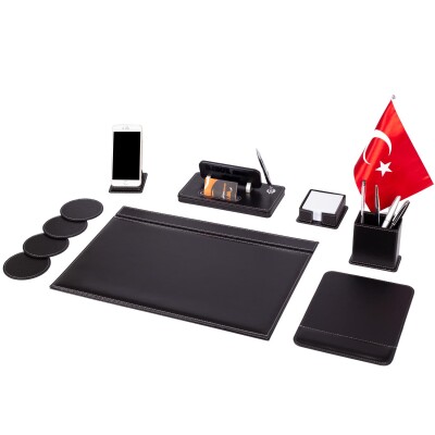 Bayraklı Deri Sümen Takımı Masa İsimliği Hediyeli Deri Sümen Seti - 2