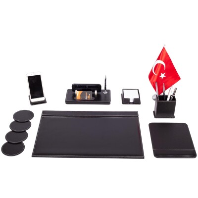 Bayraklı Deri Sümen Takımı Masa İsimliği Hediyeli Deri Sümen Seti - 3