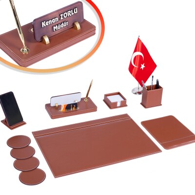 Bayraklı Taba Deri Sümen Takımı Masa İsimliği Sümen Seti - 1