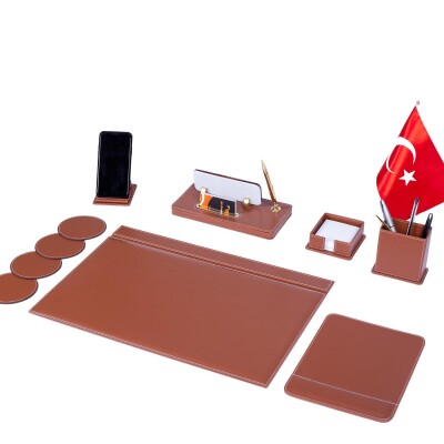 Bayraklı Taba Deri Sümen Takımı Masa İsimliği Sümen Seti - 3