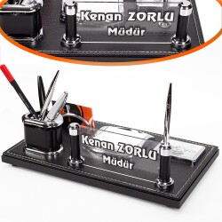 Beta Masaüstü İsimlik Seti Kabartma Yazı Deri Ofis Masa İsimliği - 1