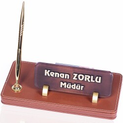 Carmen Taba Deri Masa İsimliği Yeni İşyeri Ofis Masaüstü İsimlik - 2