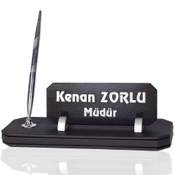 Cruze Deri Masa İsimlik İş Yeri Hediyesi Ofis Masa İsimliği Gümüş - 1