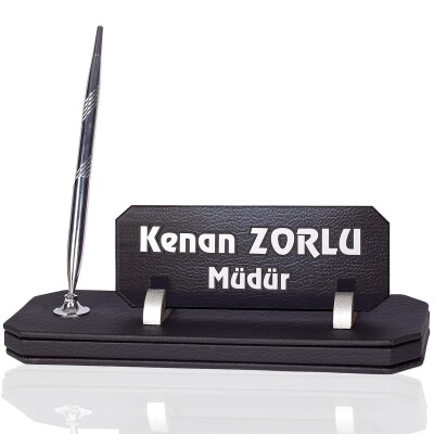 Cruze Deri Masa İsimlik İş Yeri Hediyesi Ofis Masa İsimliği Gümüş - 1