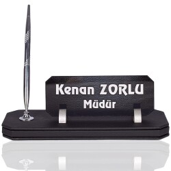 Cruze Deri Masa İsimlik İş Yeri Hediyesi Ofis Masa İsimliği Gümüş - 2