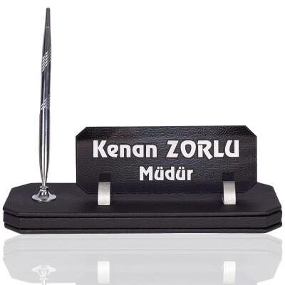 Cruze Deri Masa İsimlik İş Yeri Hediyesi Ofis Masa İsimliği Gümüş - 2