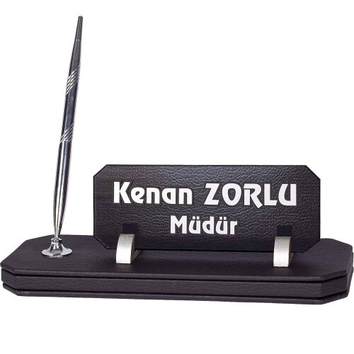 Cruze Deri Masa İsimlik İş Yeri Hediyesi Ofis Masa İsimliği Gümüş - 1