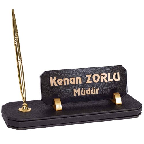 Cruze Masa İsimliği Siyah Deri Hediye Ofis Masaüstü İsimlik - isimliksepeti