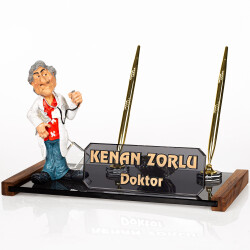 Doktor Biblolu Masa İsimliği Doktora Hediye Kristal İsimlik - 1