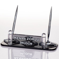 Ege Kristal Masa İsimliği Hediye Ofis Büro Masa İsimlik Gümüş - 2