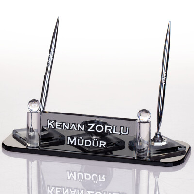 Ege Kristal Masa İsimliği Hediye Ofis Büro Masa İsimlik Gümüş - 2