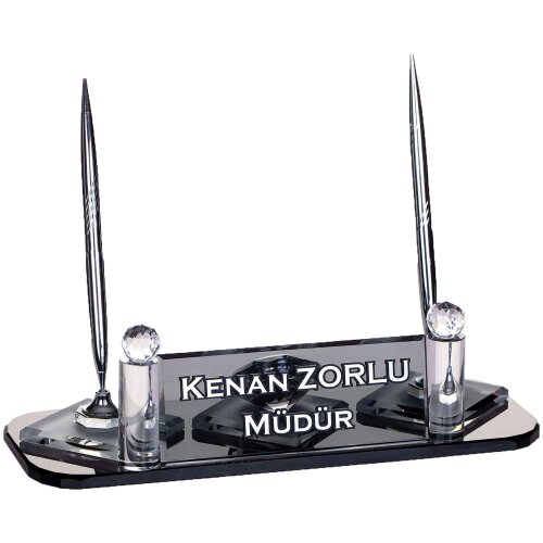 Ege Kristal Masa İsimliği Hediye Ofis Büro Masa İsimlik Gümüş - isimliksepeti