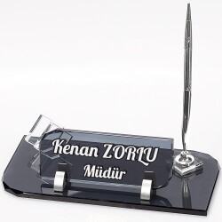 Forte Kristal İsimlik Gümüş Yeni İş Hediyesi Ofis Masa İsimliği - 1