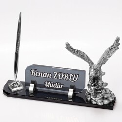 Gümüş Kartal Biblolu Kristal Masa İsimliği Vina Ofis İsimlik - 1