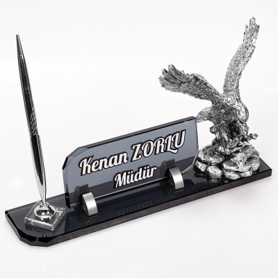 Gümüş Kartal Biblolu Kristal Masa İsimliği Vina Ofis İsimlik - 2