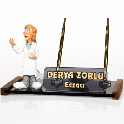 Kadın Eczacı Biblolu Masa İsimliği Hediye Kristal Masa İsimlik - 2