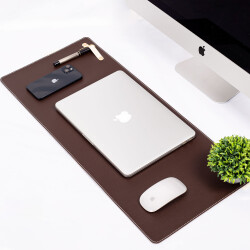 Kahverengi Pu Deri Ofis Masa Matı Laptop Sümen Takımı Geniş Mouse Pad - 1