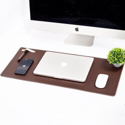 Kahverengi Pu Deri Ofis Masa Matı Laptop Sümen Takımı Geniş Mouse Pad - 2