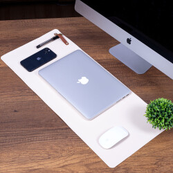 Krem Renk Pu Deri Ofis Masa Matı Laptop Sümen Takımı Geniş Mouse Pad - 1
