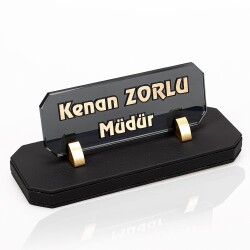 Lima Deri Masa İsimliği Kabartma Yazılı Hediye Masa İsimlik - 1