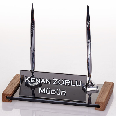 Lizbon Kristal Masa İsimliği Hediye Ahşap Ofis Masaüstü İsimlik - 2