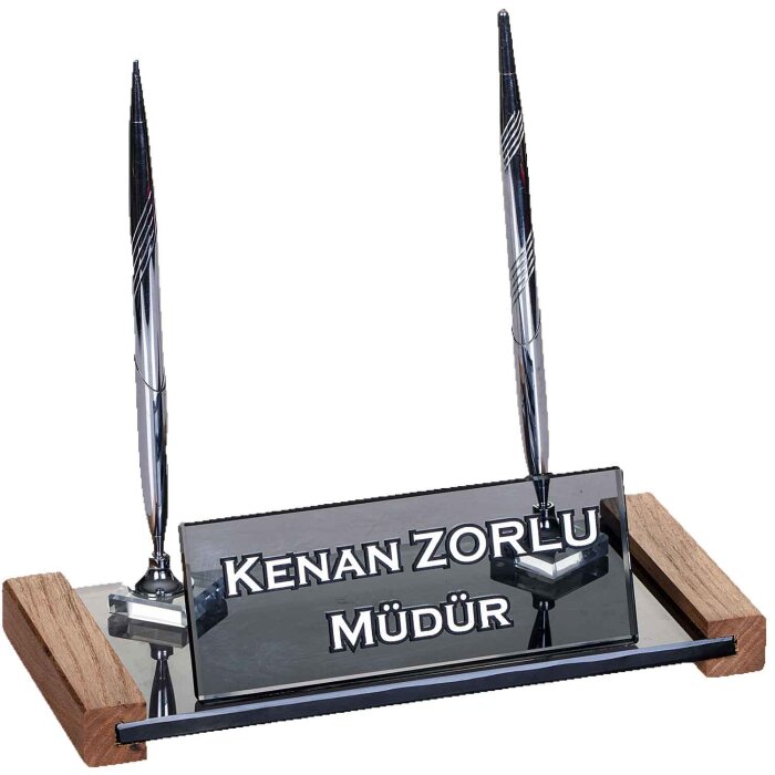 Lizbon Kristal Masa İsimliği Hediye Ahşap Ofis Masaüstü İsimlik - 1