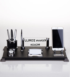 Lotus Masaüstü İsimlik Seti Büro Hediyesi Deri Ofis Masa İsimliği - 2