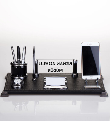 Lotus Masaüstü İsimlik Seti Büro Hediyesi Deri Ofis Masa İsimliği - 2