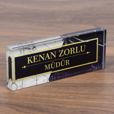 Mermer Desenli Kristal Masa İsimliği Ofis Hediye Masaüstü İsimlik - 1