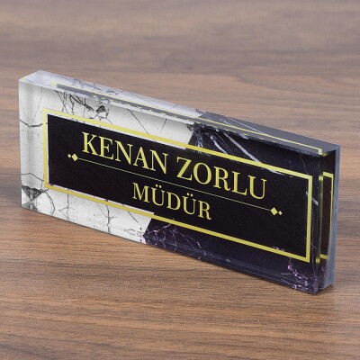 Mermer Desenli Kristal Masa İsimliği Ofis Hediye Masaüstü İsimlik - 2