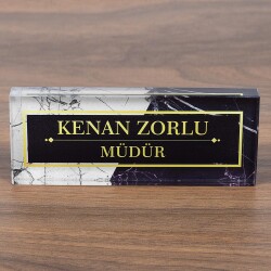 Mermer Desenli Kristal Masa İsimliği Ofis Hediye Masaüstü İsimlik - 3