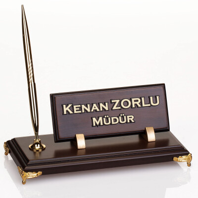Metal Ayaklı Ahşap Masa İsimliği Ofis Hediyesi Masaüstü İsimlik - 1