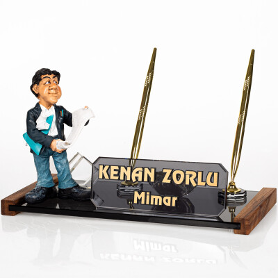 Mimar Biblolu Ofis Masa İsimliği Mimara Hediye Kristal İsimlik - 1
