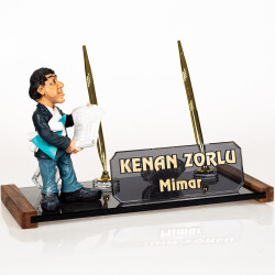 Mimar Biblolu Ofis Masa İsimliği Mimara Hediye Kristal İsimlik - 2