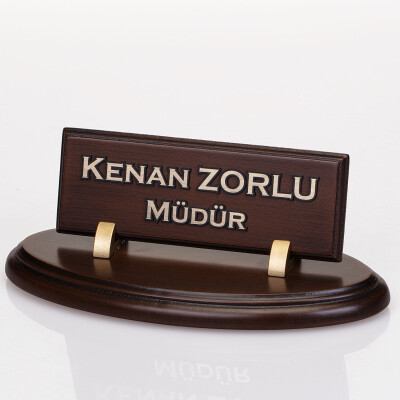 Oval Ahşap Masa İsimliği Kabartma Yazılı Ofis Masa İsimlik - 1