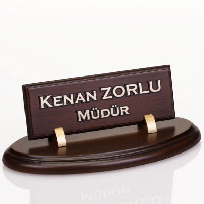 Oval Ahşap Masa İsimliği Kabartma Yazılı Ofis Masa İsimlik - 2