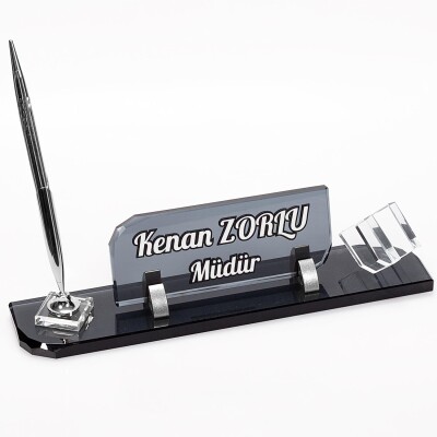 Oxo Gümüş Kristal Masa İsimliği İş Ofis Hediyesi İsimlik - 1