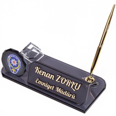 Polis Kristal Masa İsimliği Terfi Tayin Hediyesi Masaüstü İsimlik - 1