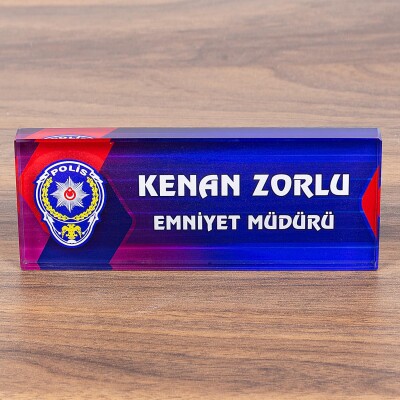 Polislere Özel Kristal Masa İsimliği Polis Logolu Hediye İsimlik - 3