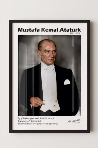 Siyah Çerçeveli Mustafa Kemal Atatürk Duvar Tablosu Sanatsal Modern Duvar Dekoru Poster - 2