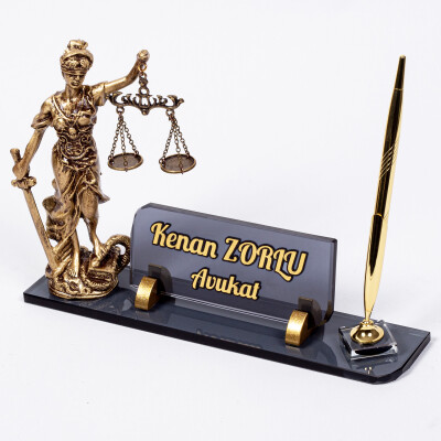 Themis Biblolu Kristal Masa İsimliği Hediye Avukat Ofis İsimlik - 1